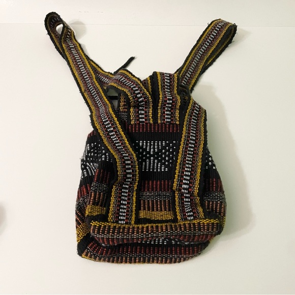 Pinzon Woven Drawstring Boho Hippie Bag Rasta Back Pack - Picture 3 of 16